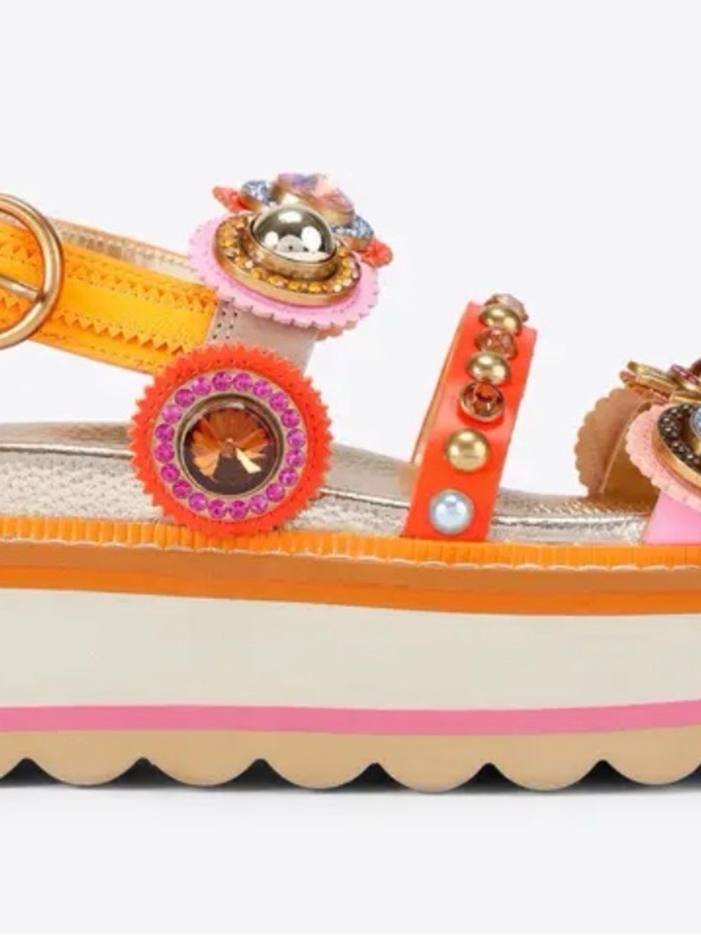Kurt Geiger Orange & Pink Jeweled Platform Sandals - Picture 2 of 3